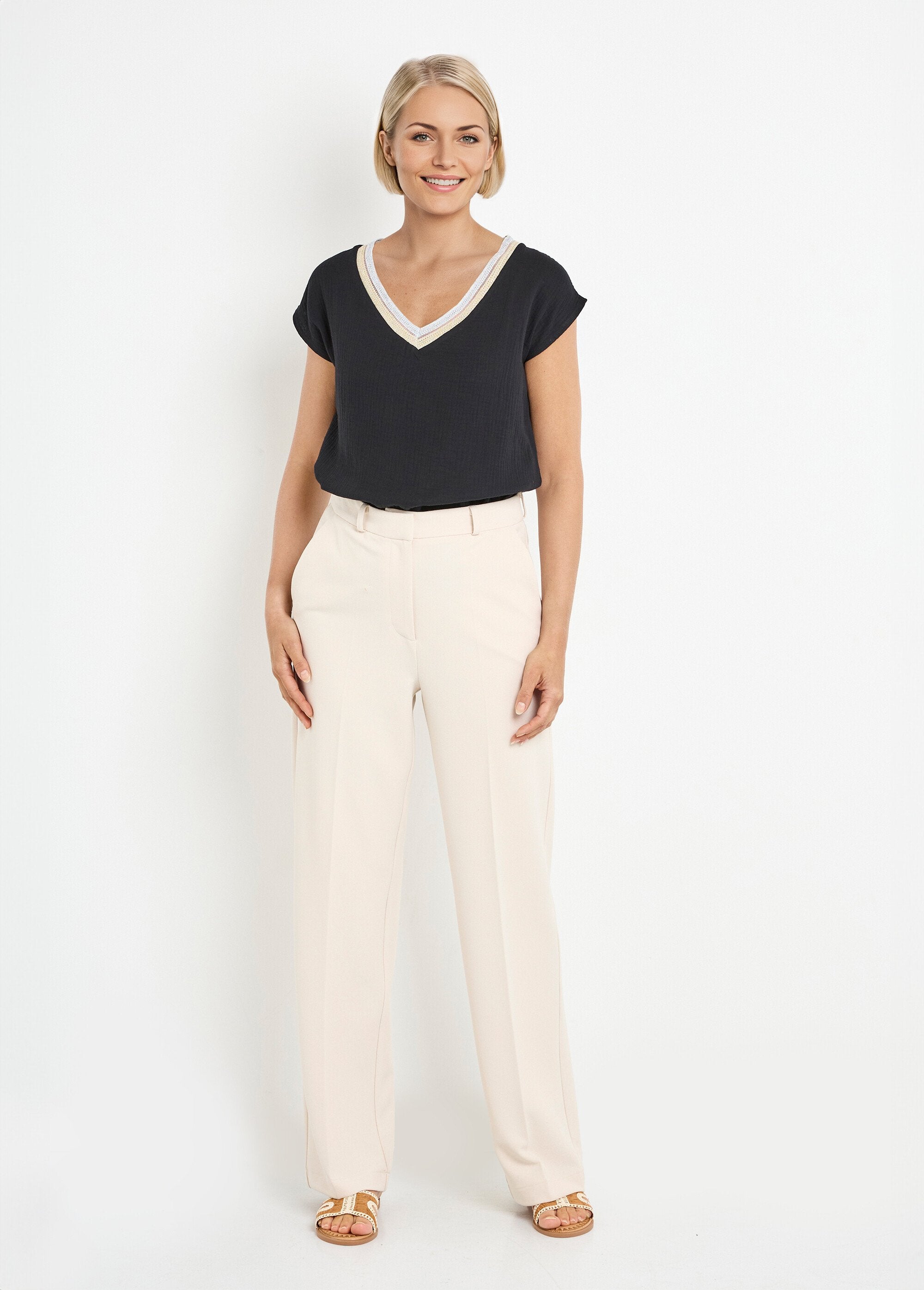 Cotton_gauze_blouse_with_V-neck_braid_Black_SF1_slim