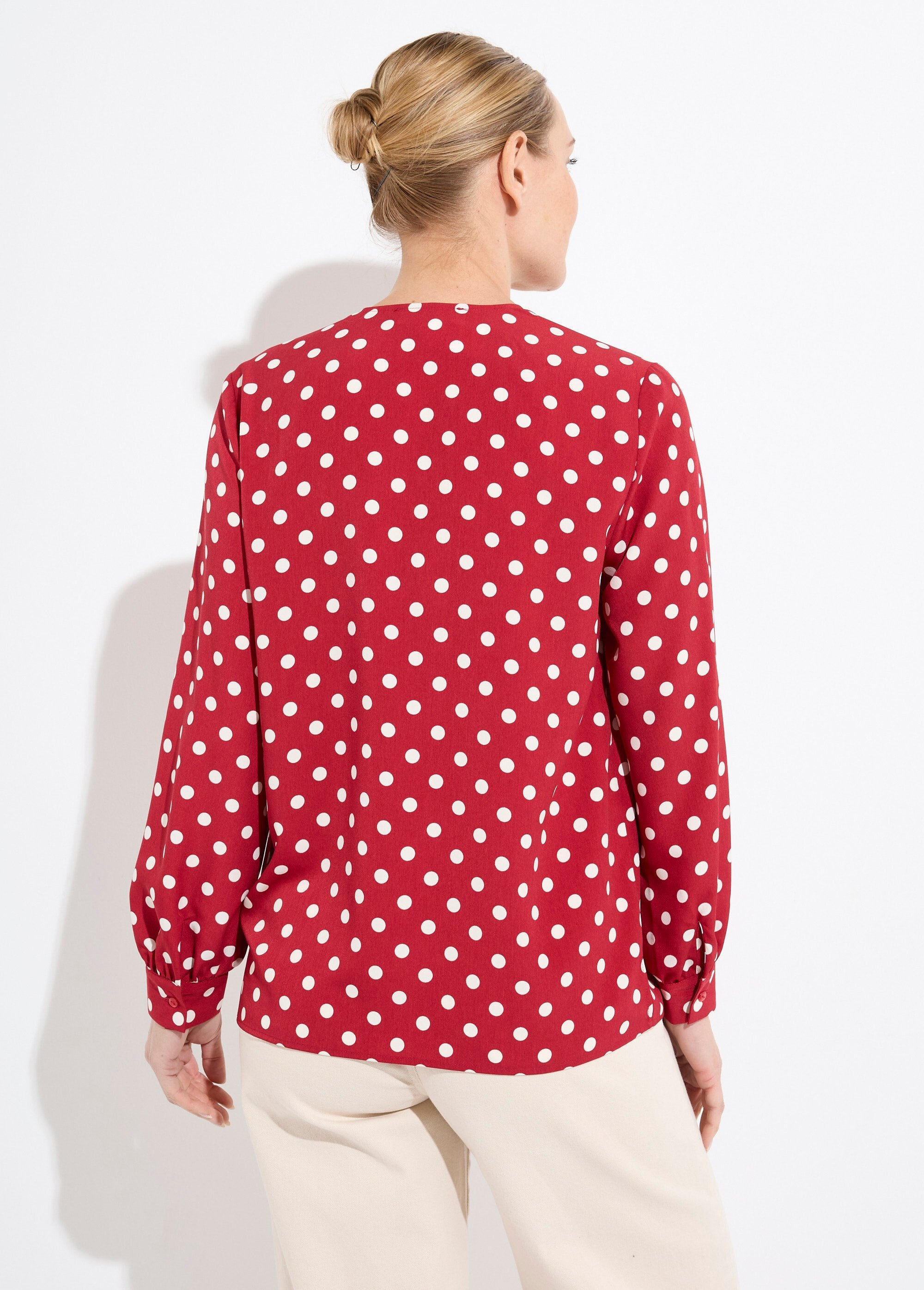 Long_sleeve_polka_dot_print_V-neck_blouse_Bordeaux_and_ecru_DO1_slim