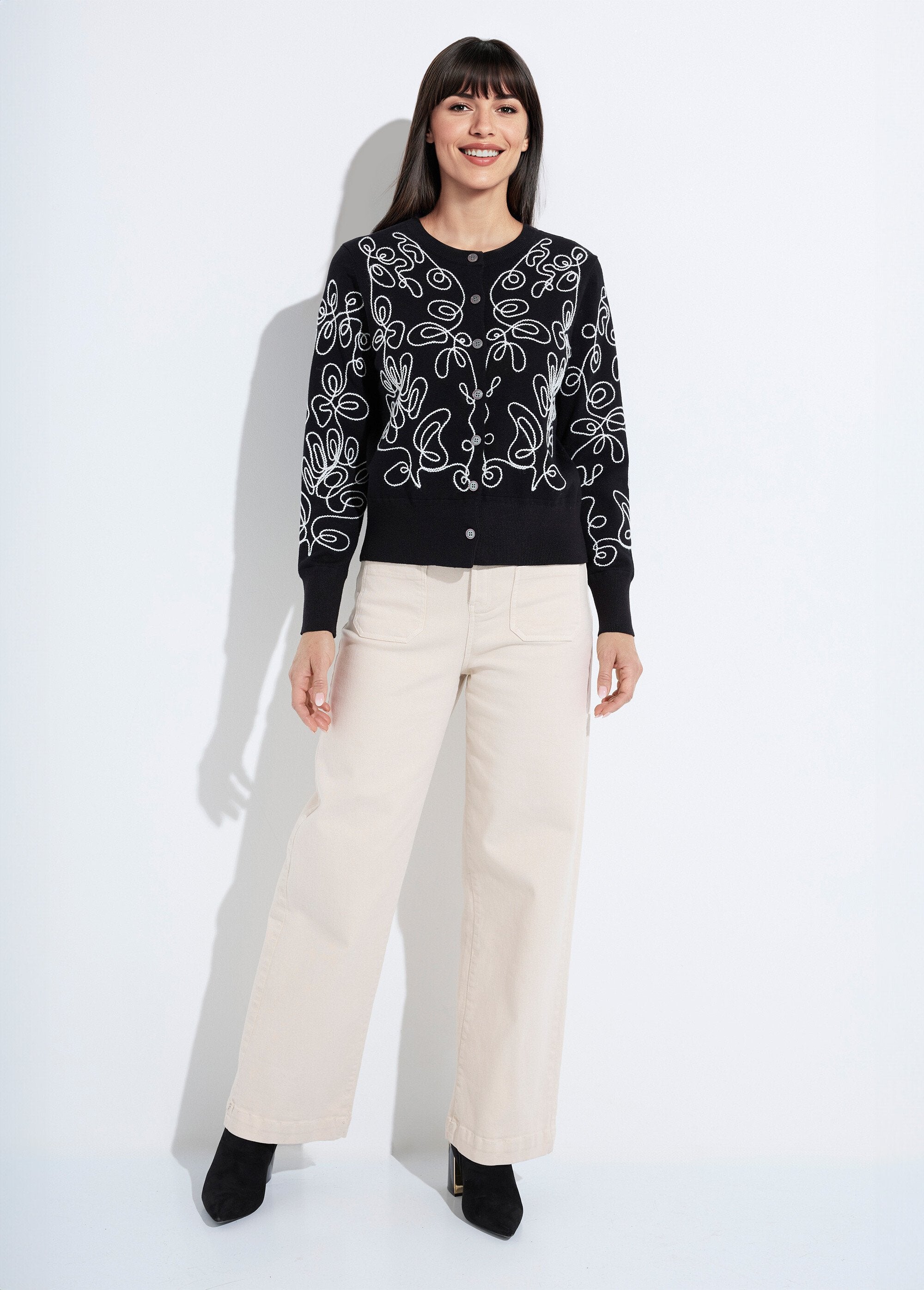 Embroidered_short_button-down_cardigan_vest_Black_and_ecru_SF1_slim