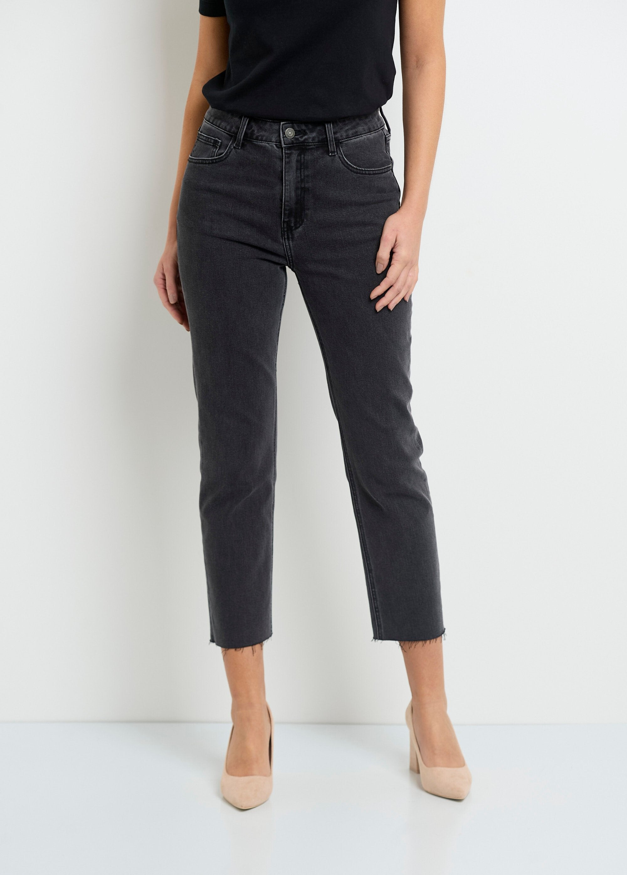 5-pocket_jeans,_7/8_length,_frayed_hem_Gray_FA1_slim