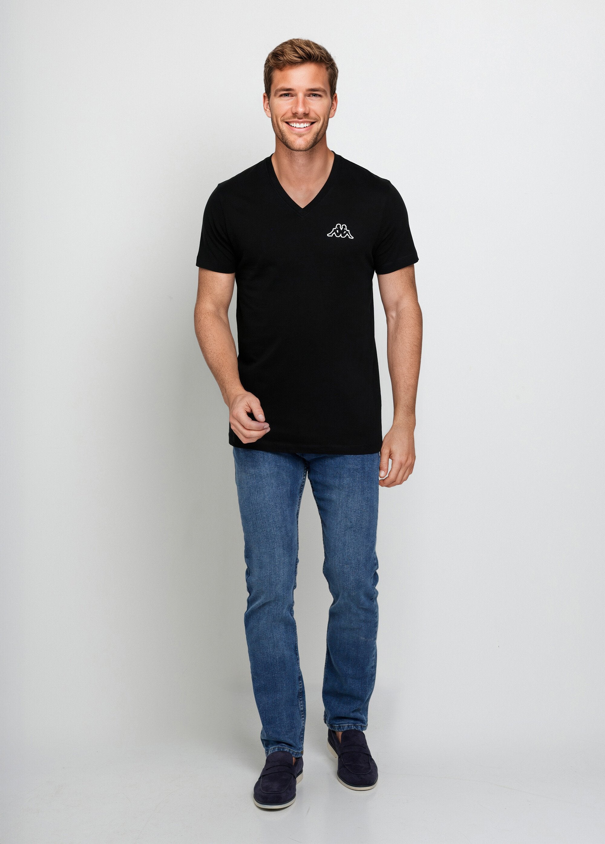 Matching_short-sleeved_V-neck_T-shirt_Black_SF1_slim