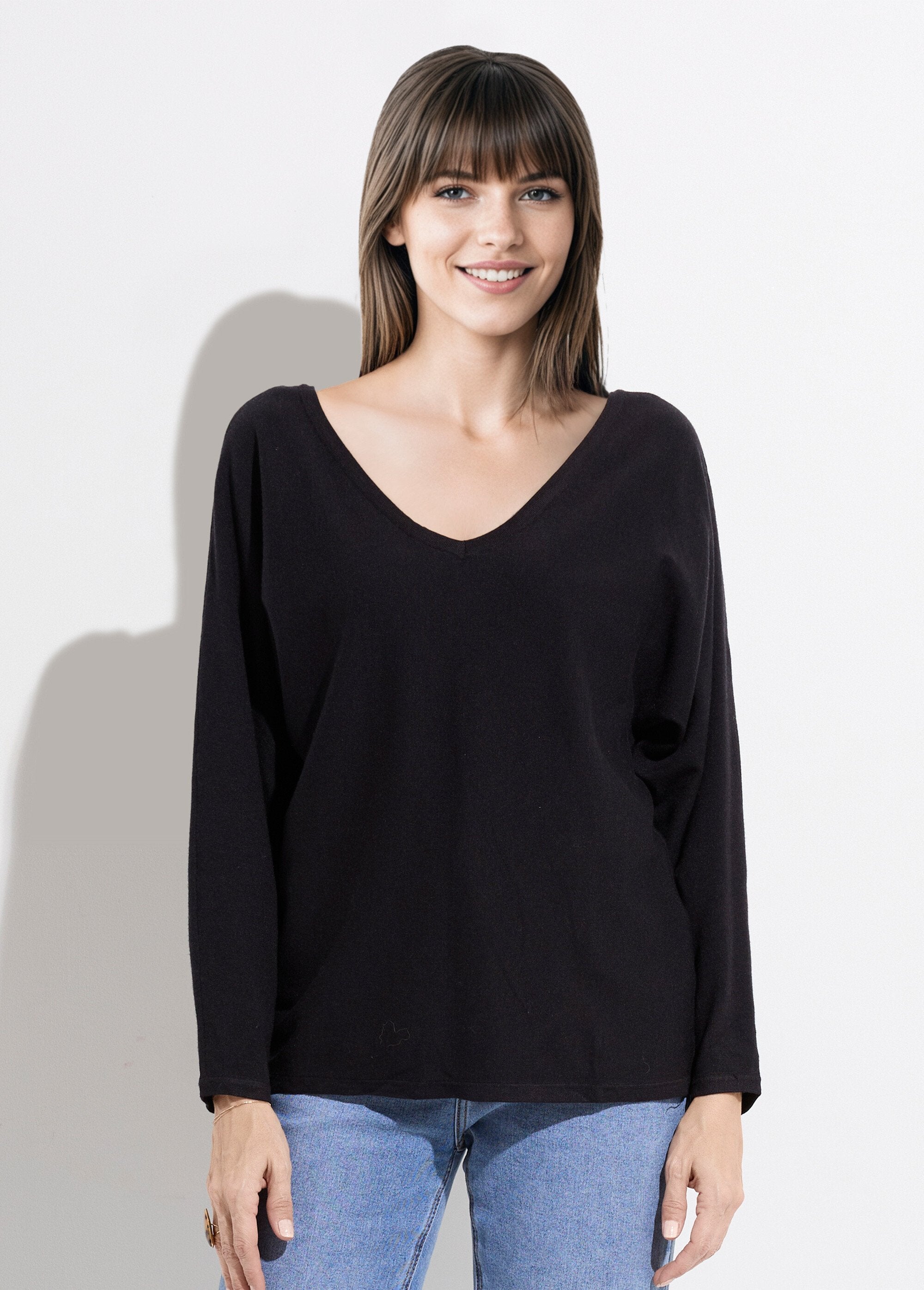Pull_col_V_maille_fine_éco-responsable_Noir_FA1_slim