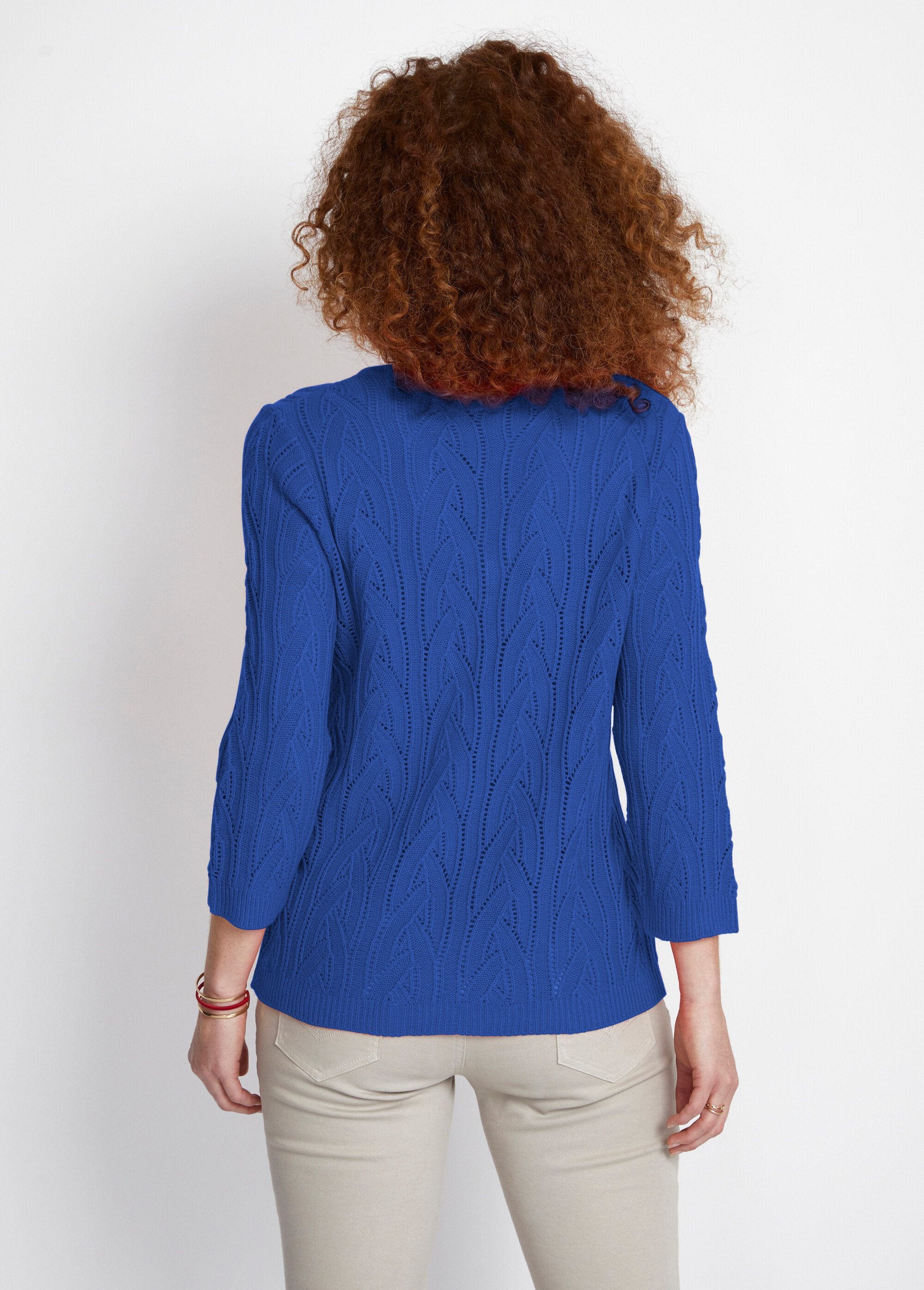 V-neck_sweater_with_3/4_sleeves_and_openwork_knit_Blue_DO1_slim