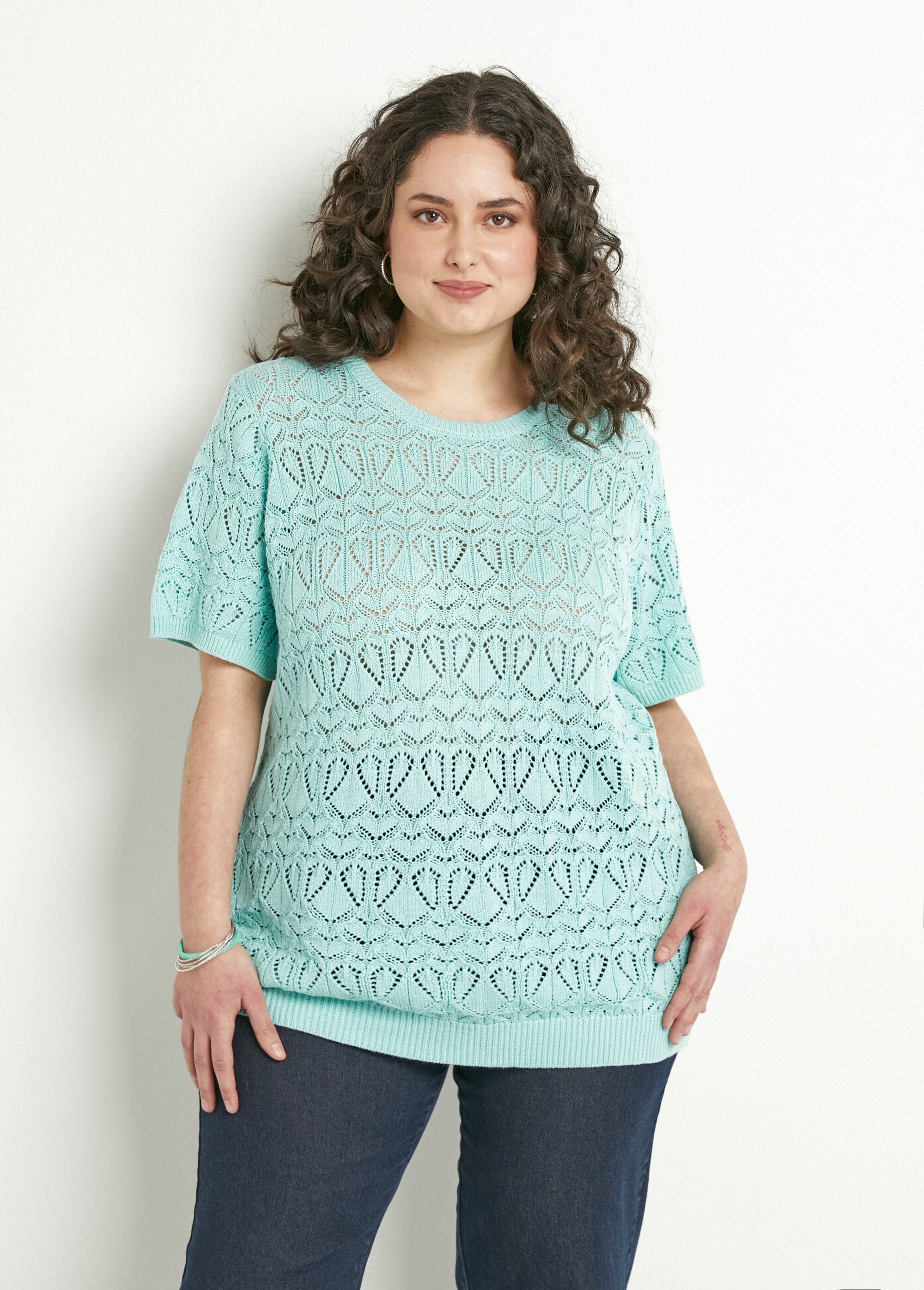 Thin_openwork_short-sleeved_cotton_sweater_water_green_FA1_curvy