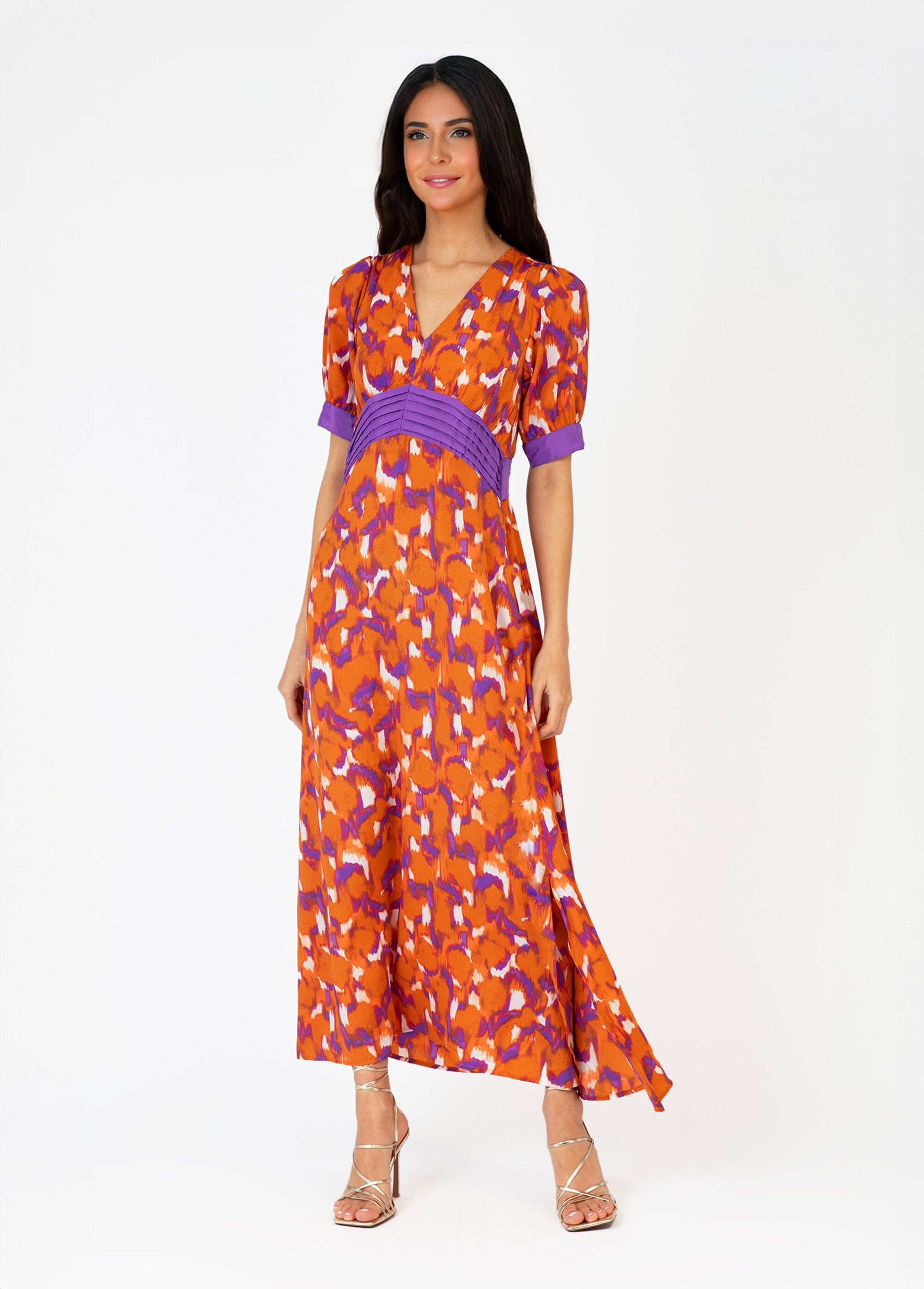 Long_printed_dress_with_pleated_waist_Orange_prints_FA1_slim