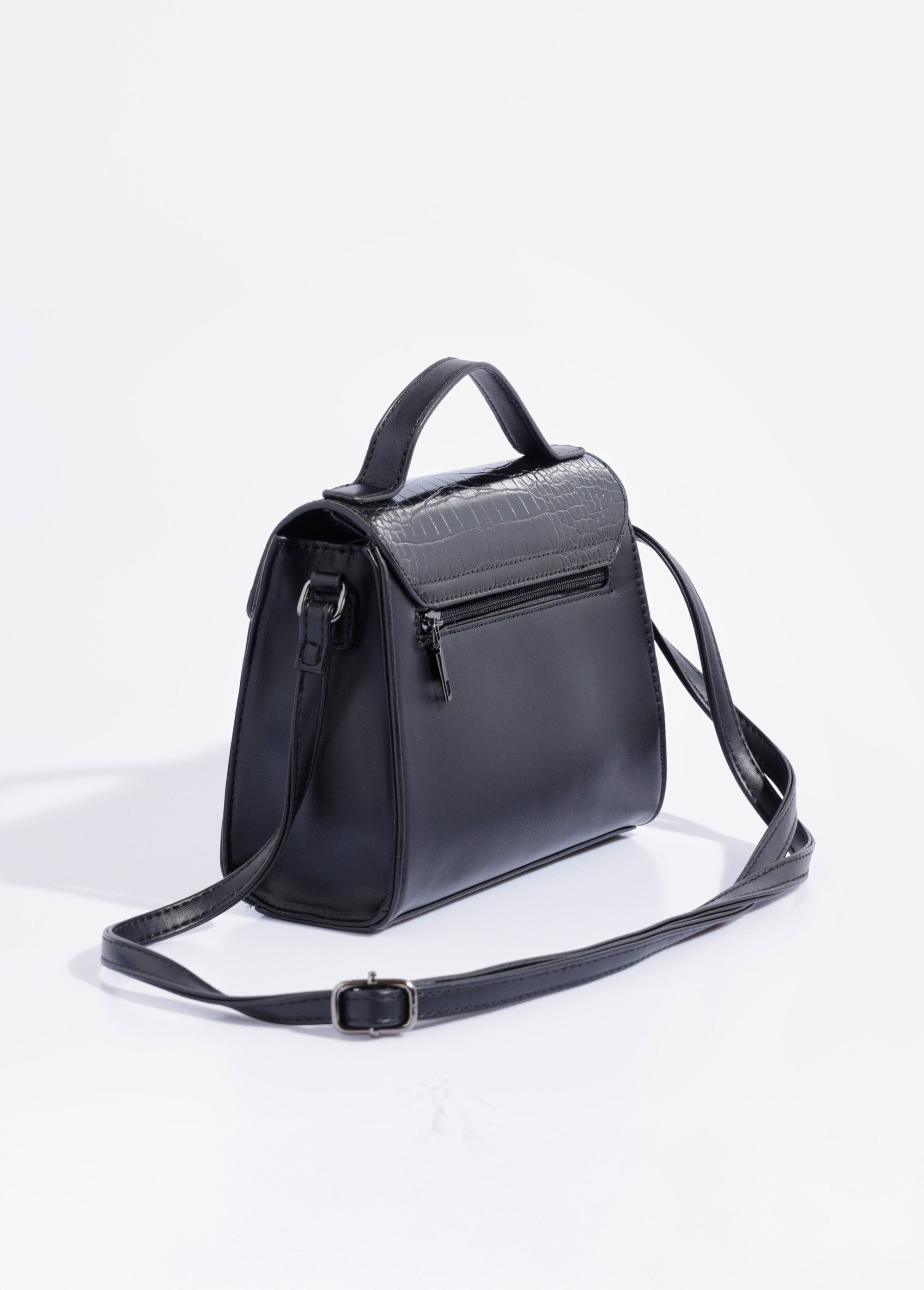 Reptile-look_handbag,_short_handle_Black_DO1_slim