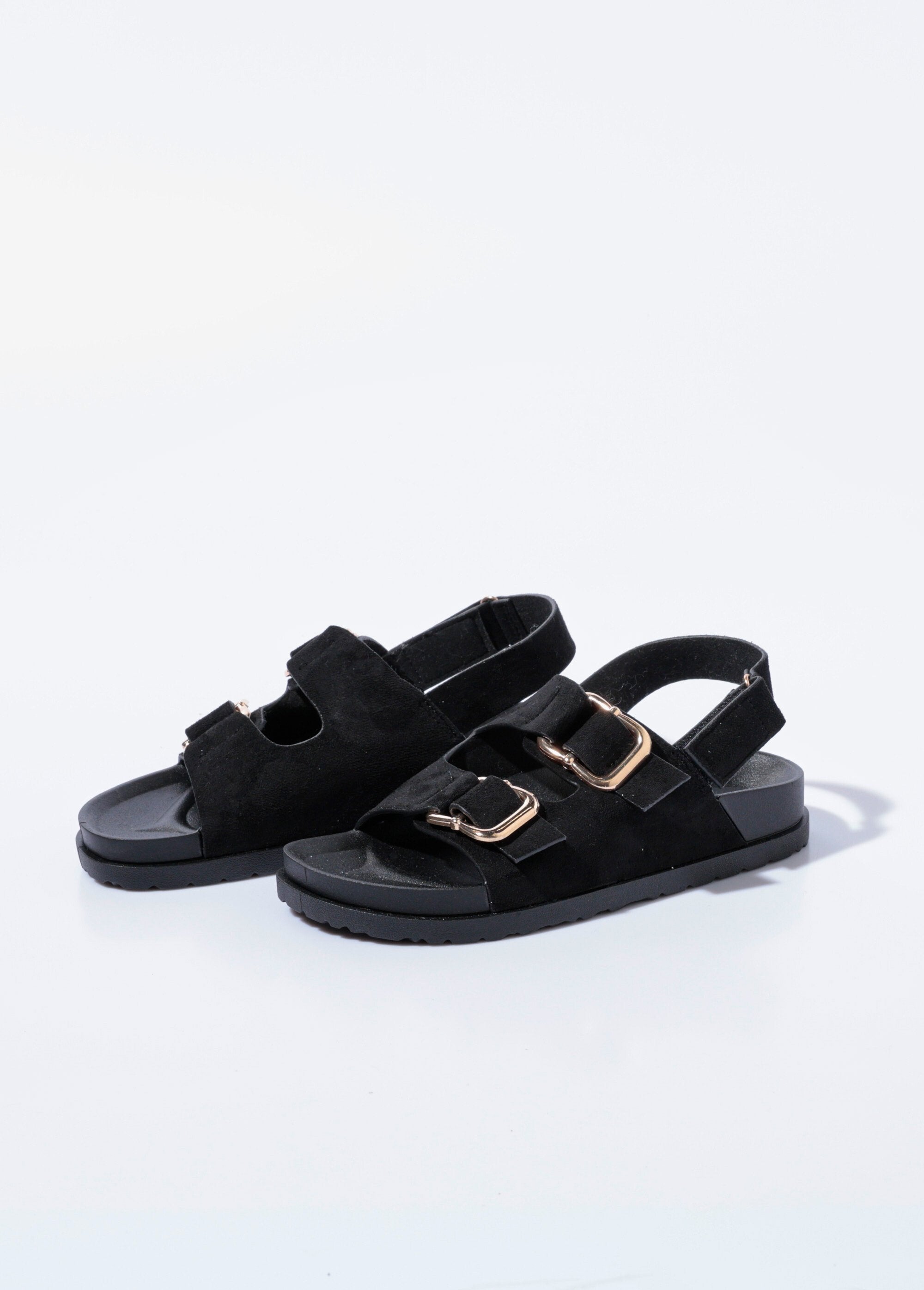 Mules_suédine_à_boucles,_semelle_anatomique_Noir_DE1_slim