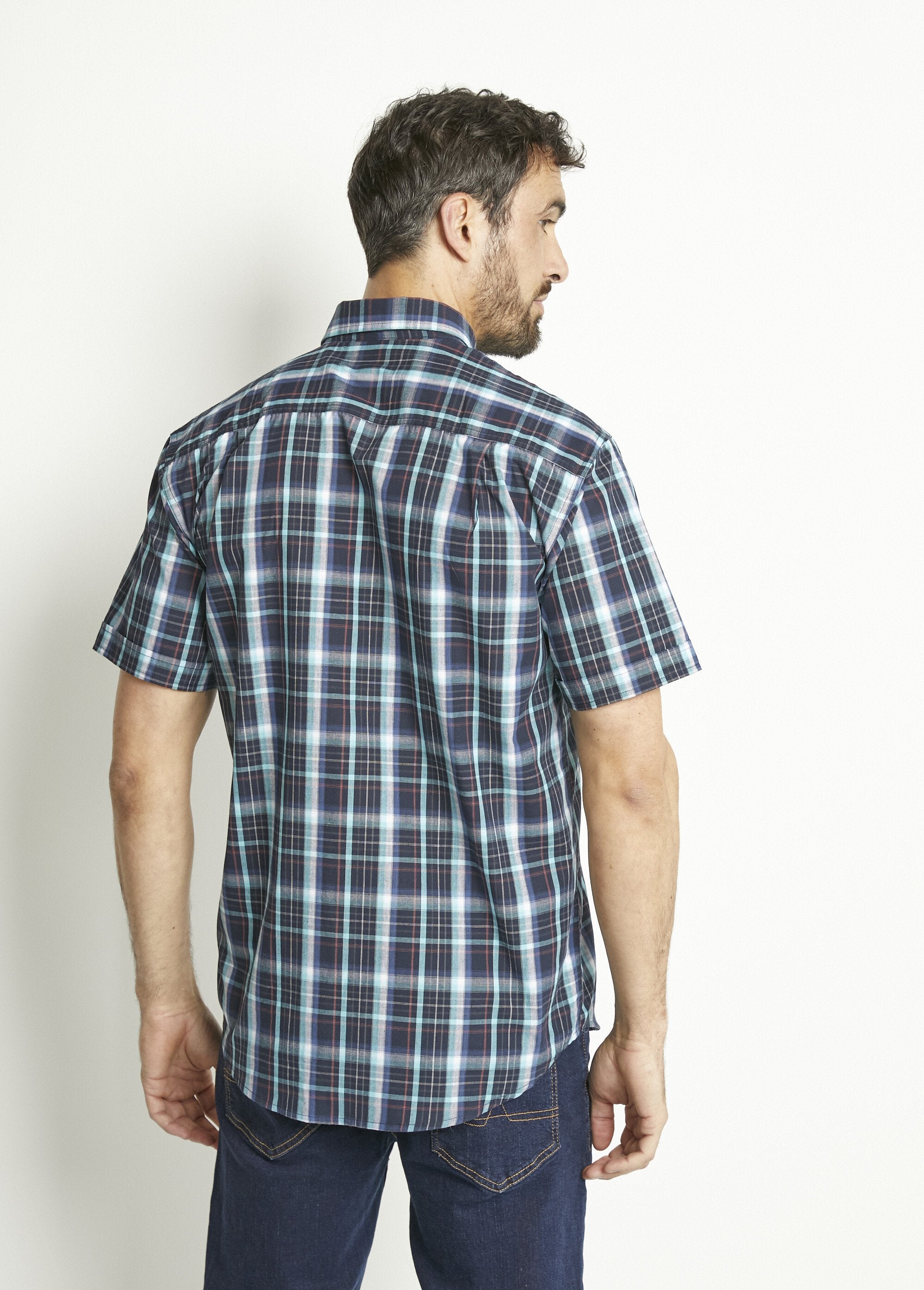 Short_sleeve_polycotton_checked_shirt_Blue_tiles_DO1_slim