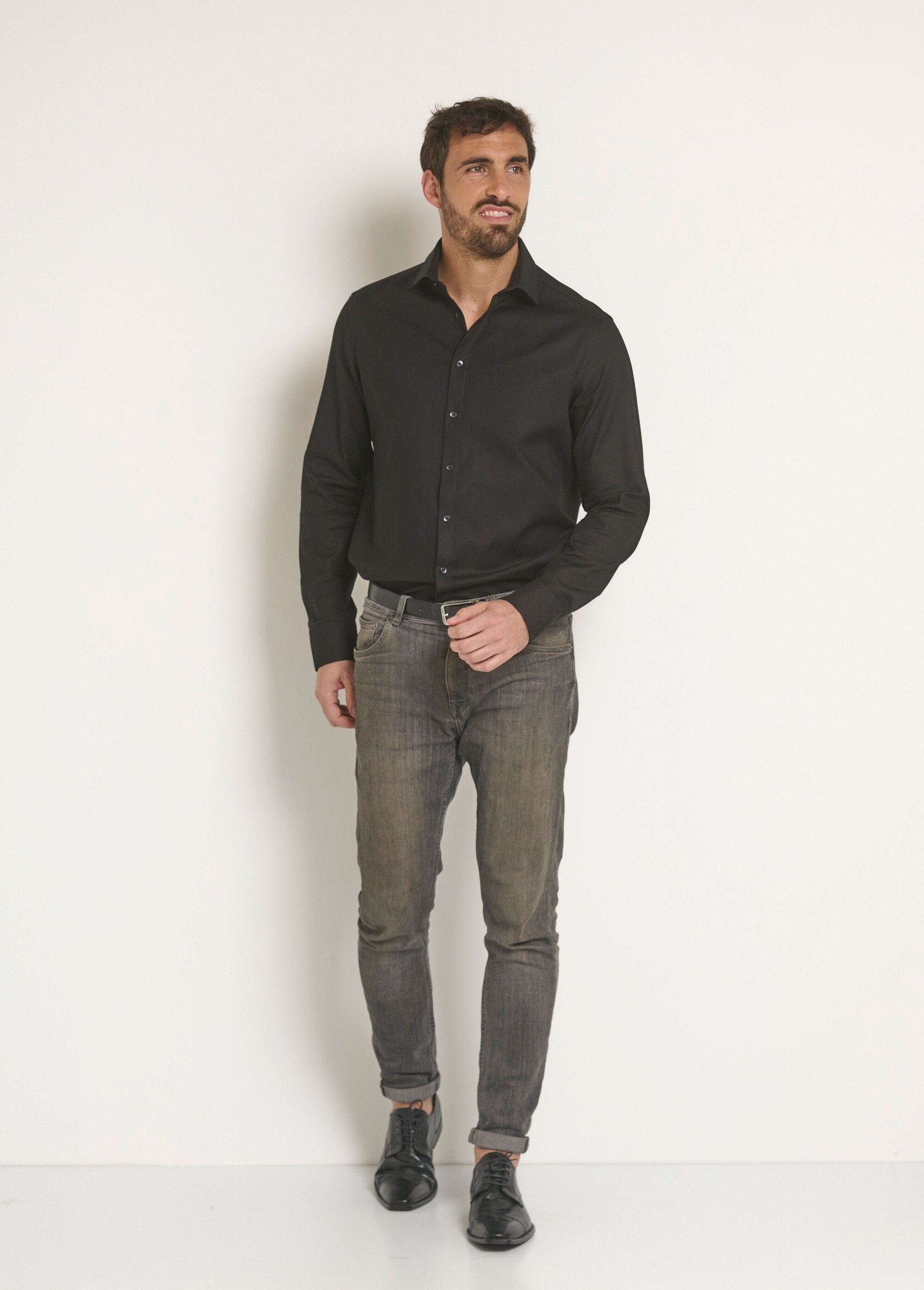 Chic_cotton_shirt_with_semi-Italian_collar_Black_SF1_slim