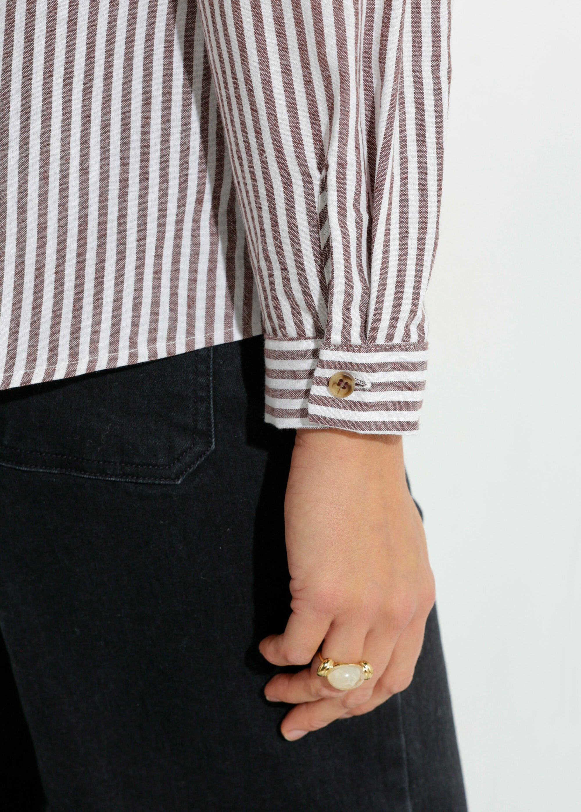 Striped_blouse,_dropped_shoulders_Brown_stripe_DE2_slim