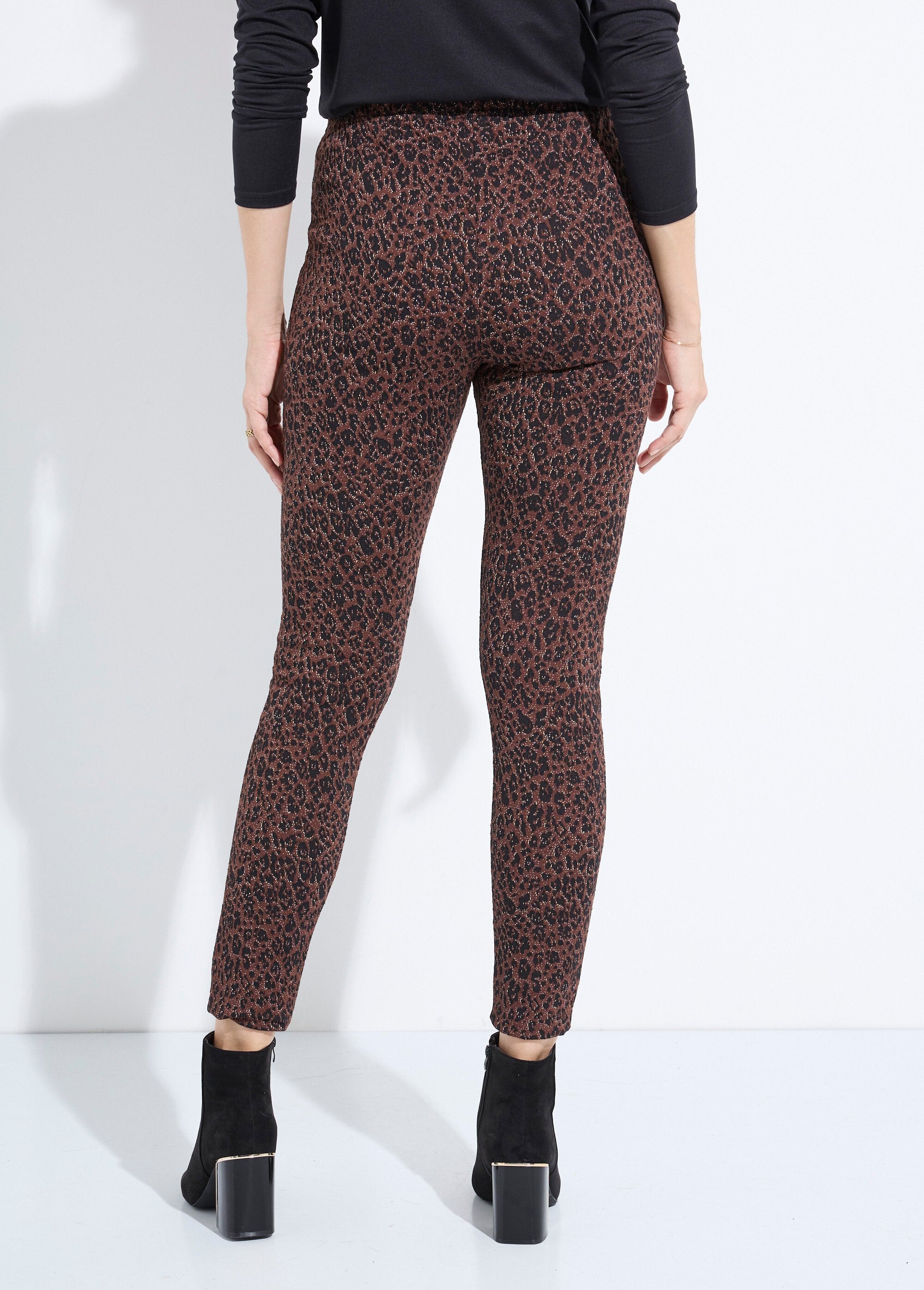 Legging_jacquard_peau_de_bête_taille_élastiquée_Marron_et_noir_DO1_slim