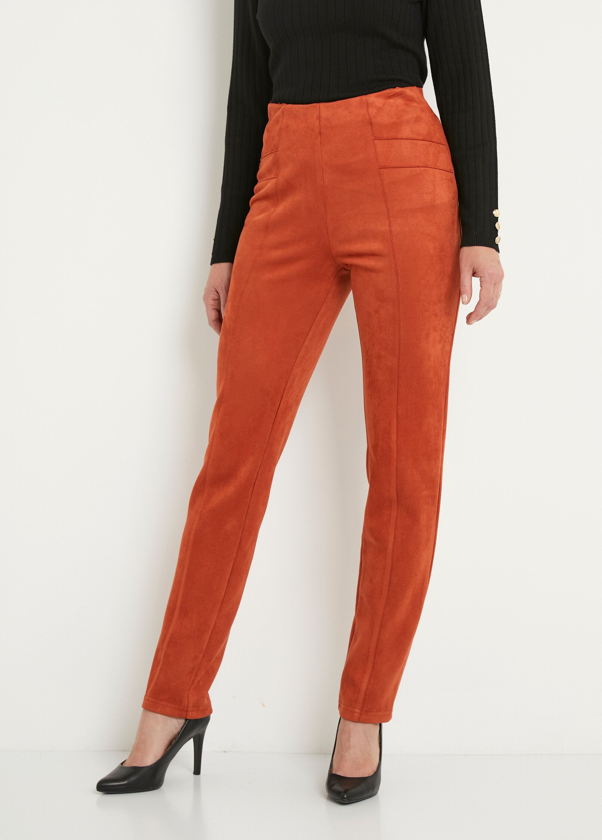 Straight-leg_pants_with_elasticated_waistband_in_suede_knit_Brick_FA1_slim