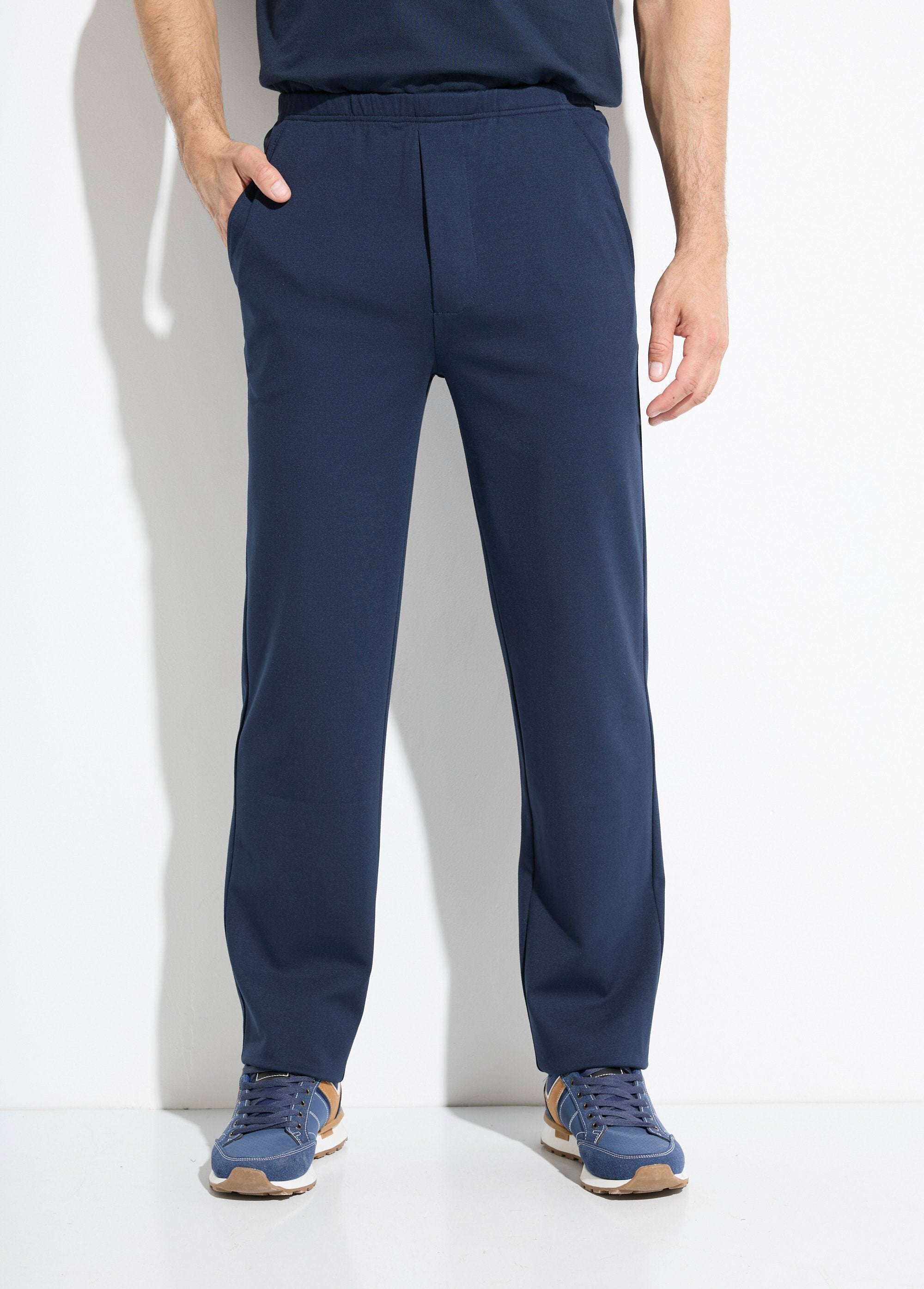 Pantalon_droit_ceinture_élastiquée_tissu_extensile_Marine_FA1_slim