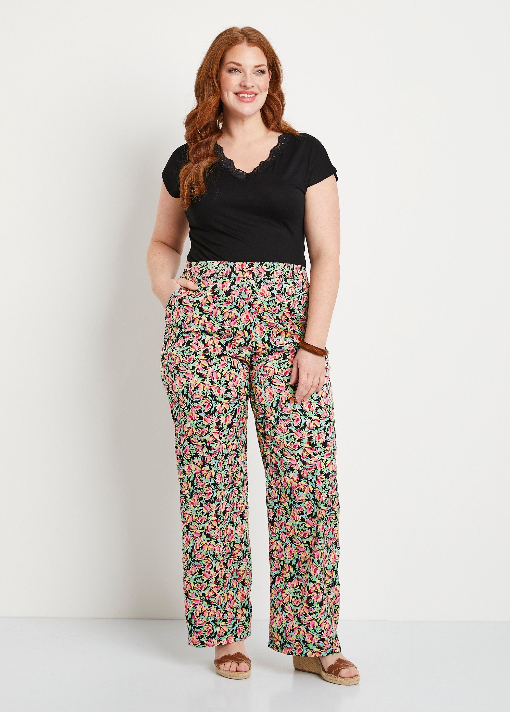 Semi-elasticated_waist_floral_satin_pants_Green_and_pink_SF1_curvy