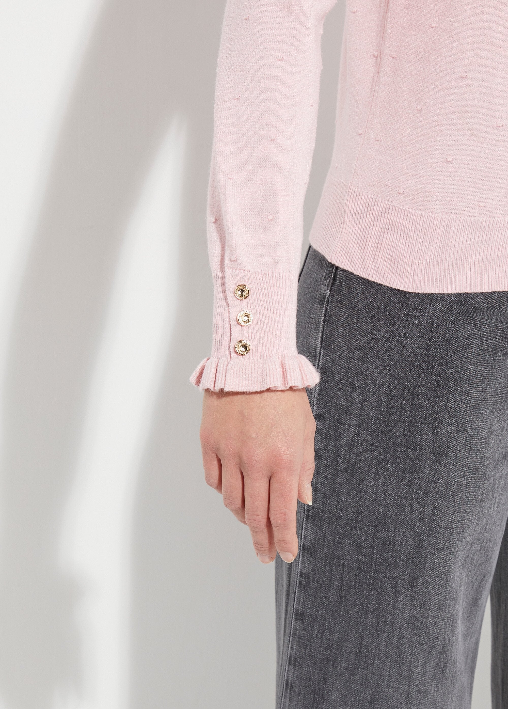 Pull_col_montant_plissé_maille_plumetis_Rose_DE1_slim