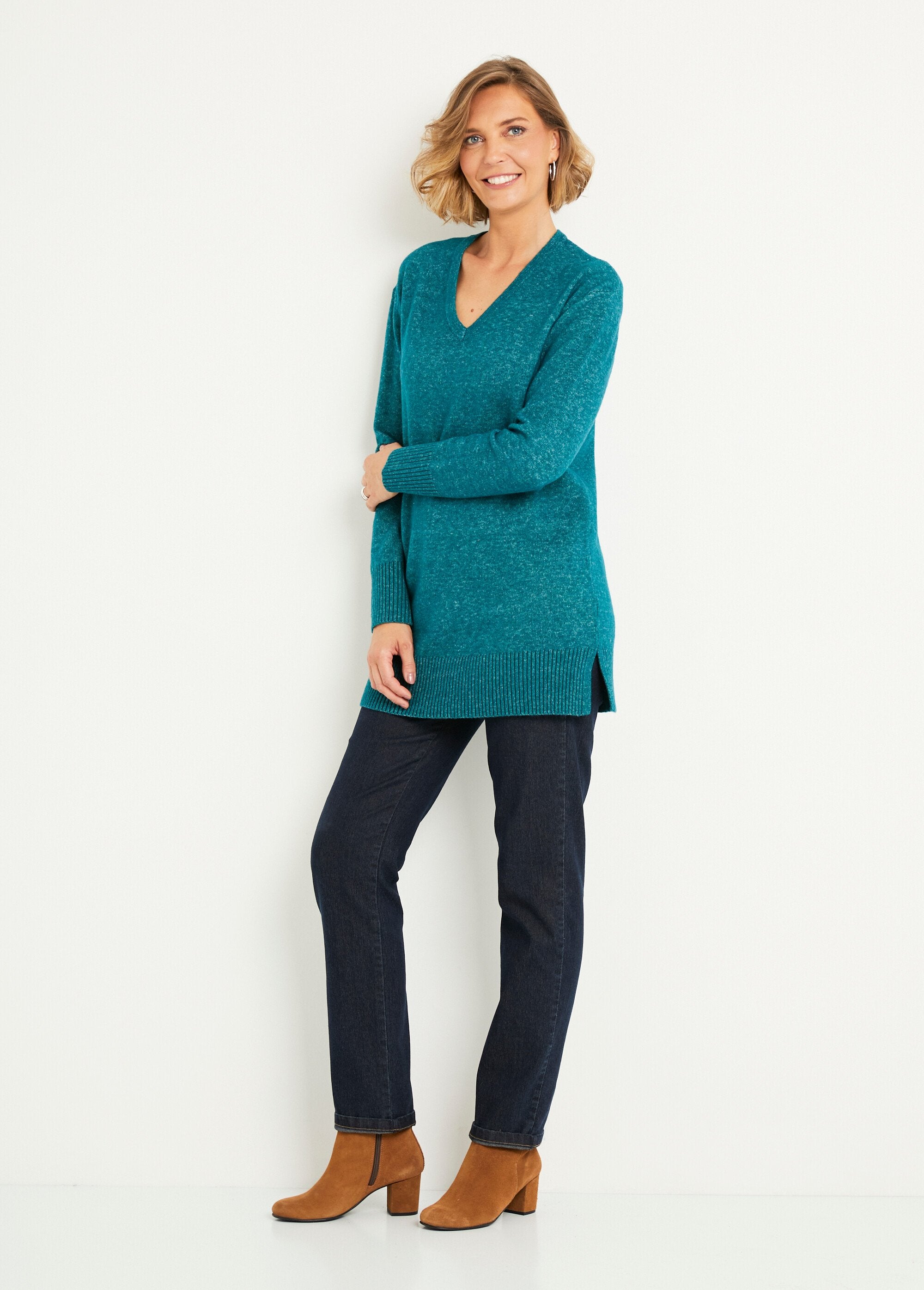 Long_V-neck_mottled_wool_tunic_sweater_Duck_SF1_slim