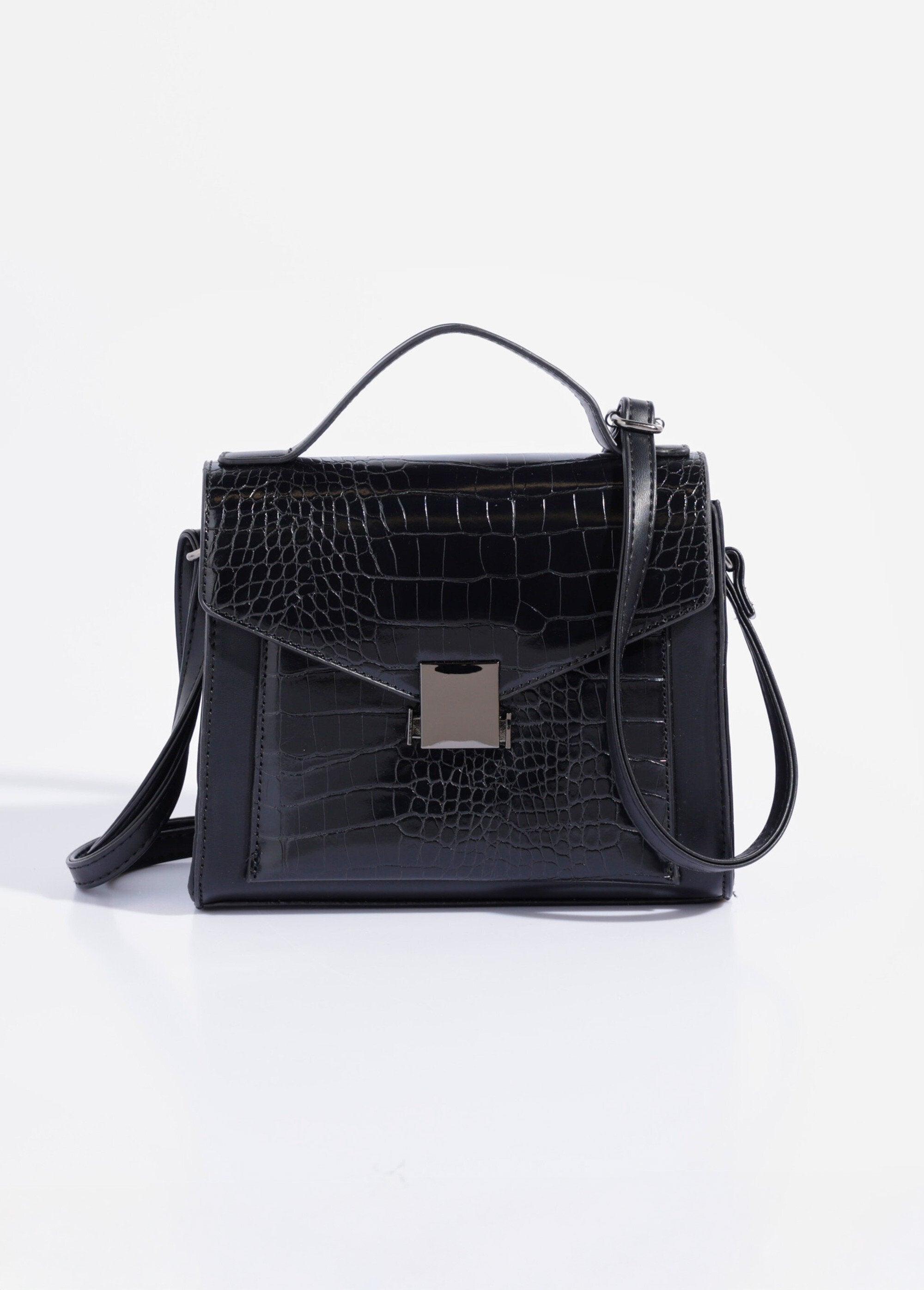 Reptile-look_handbag,_short_handle_Black_FA1_slim