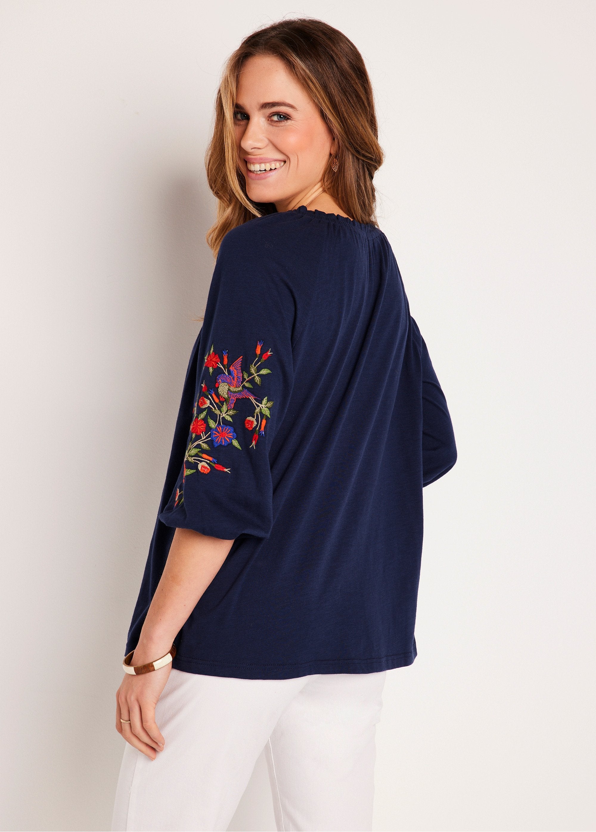 Long_embroidered_t-shirt_with_3/4_sleeves_Marine_DO1_slim