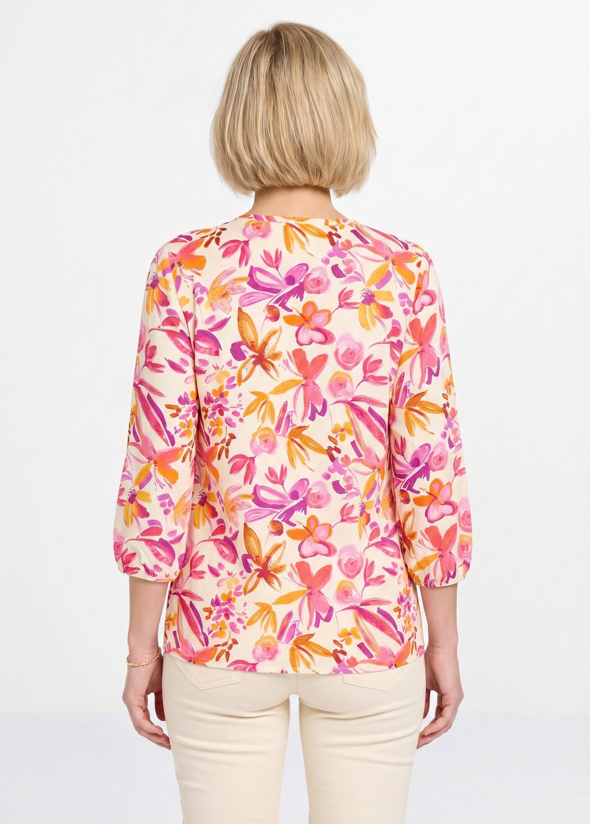 Long_loose_floral_tunic_with_3/4_sleeves_Orange_and_pink_DO1_slim