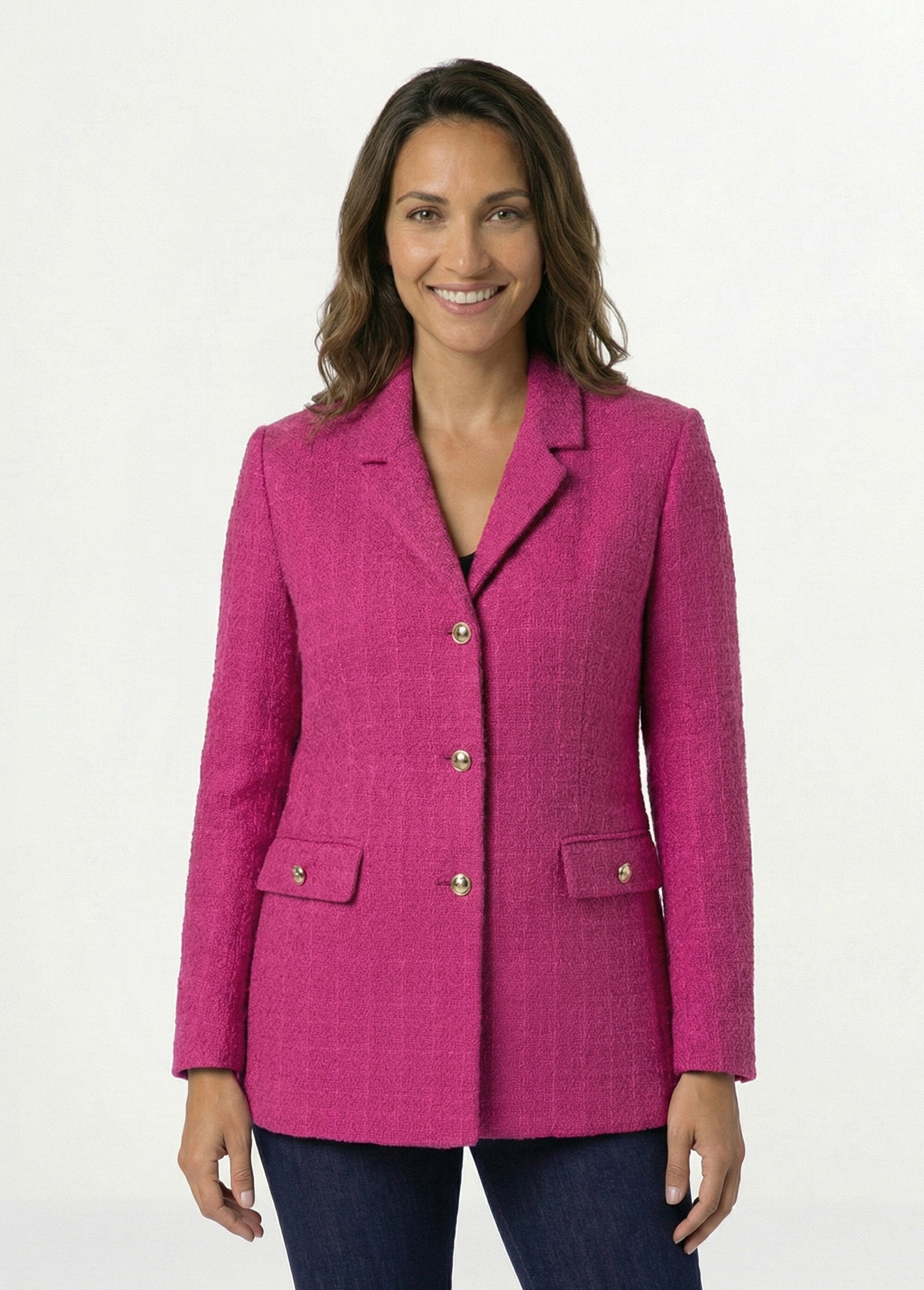 Straight_buttoned_jacket_in_basket_weave_fabric_with_tailored_collar_Fuchsia_FA1_slim