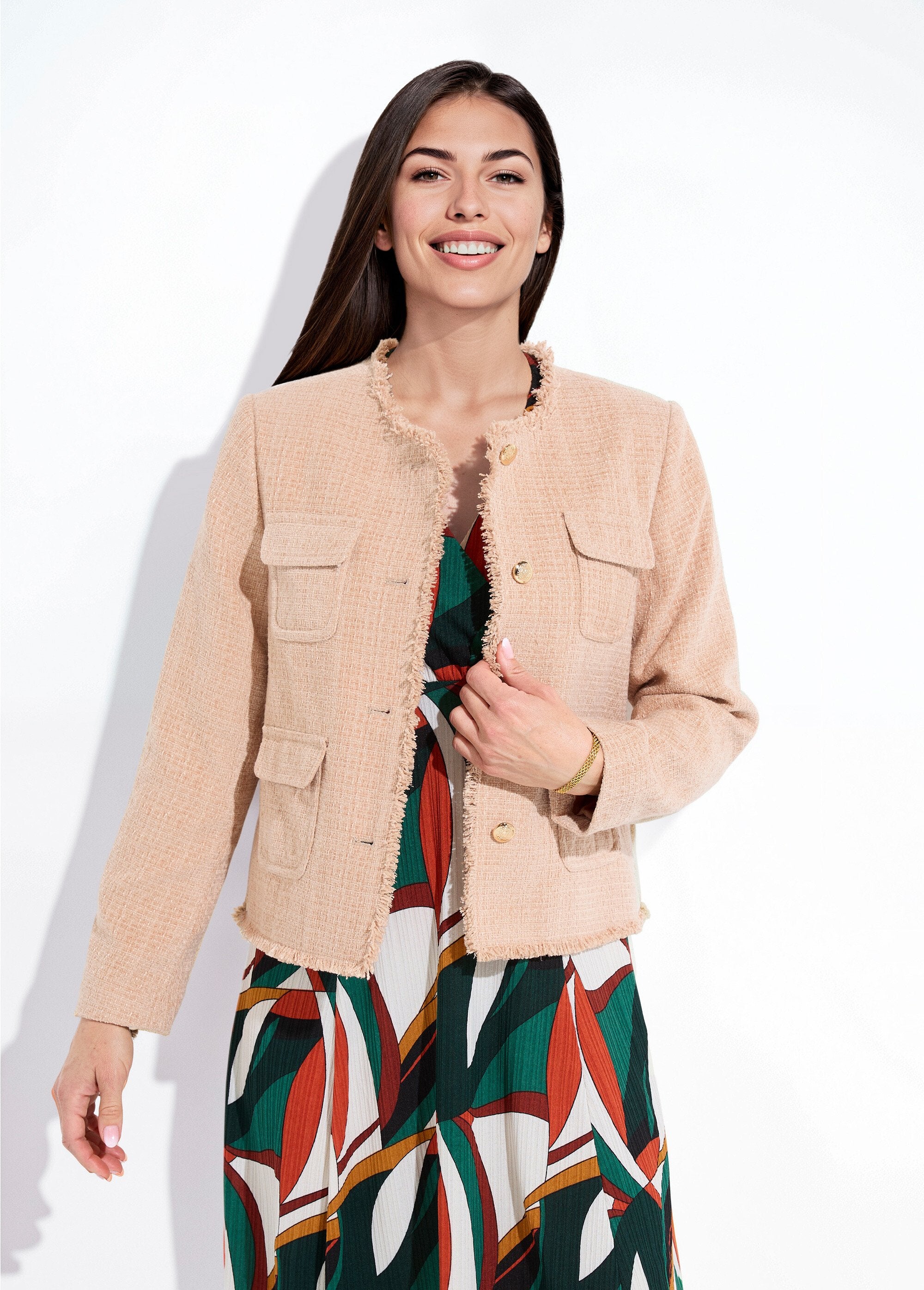 Veste_tweed_boutonnée_frangée_sans_col_Amande_FA1_slim