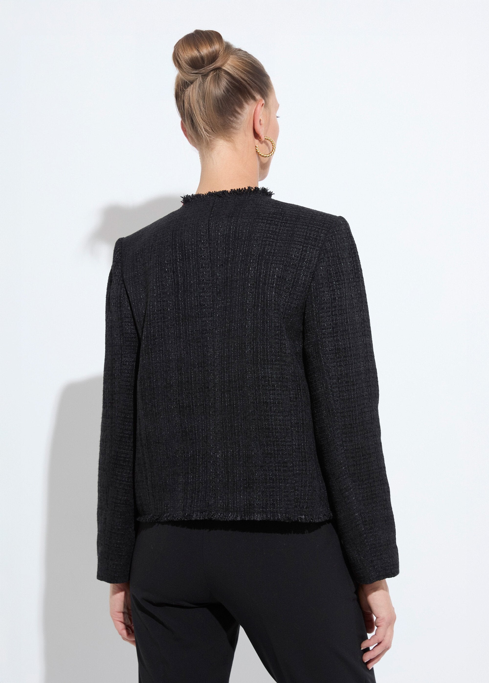 Veste_tweed_boutonnée_frangée_sans_col_Noir_DO1_slim