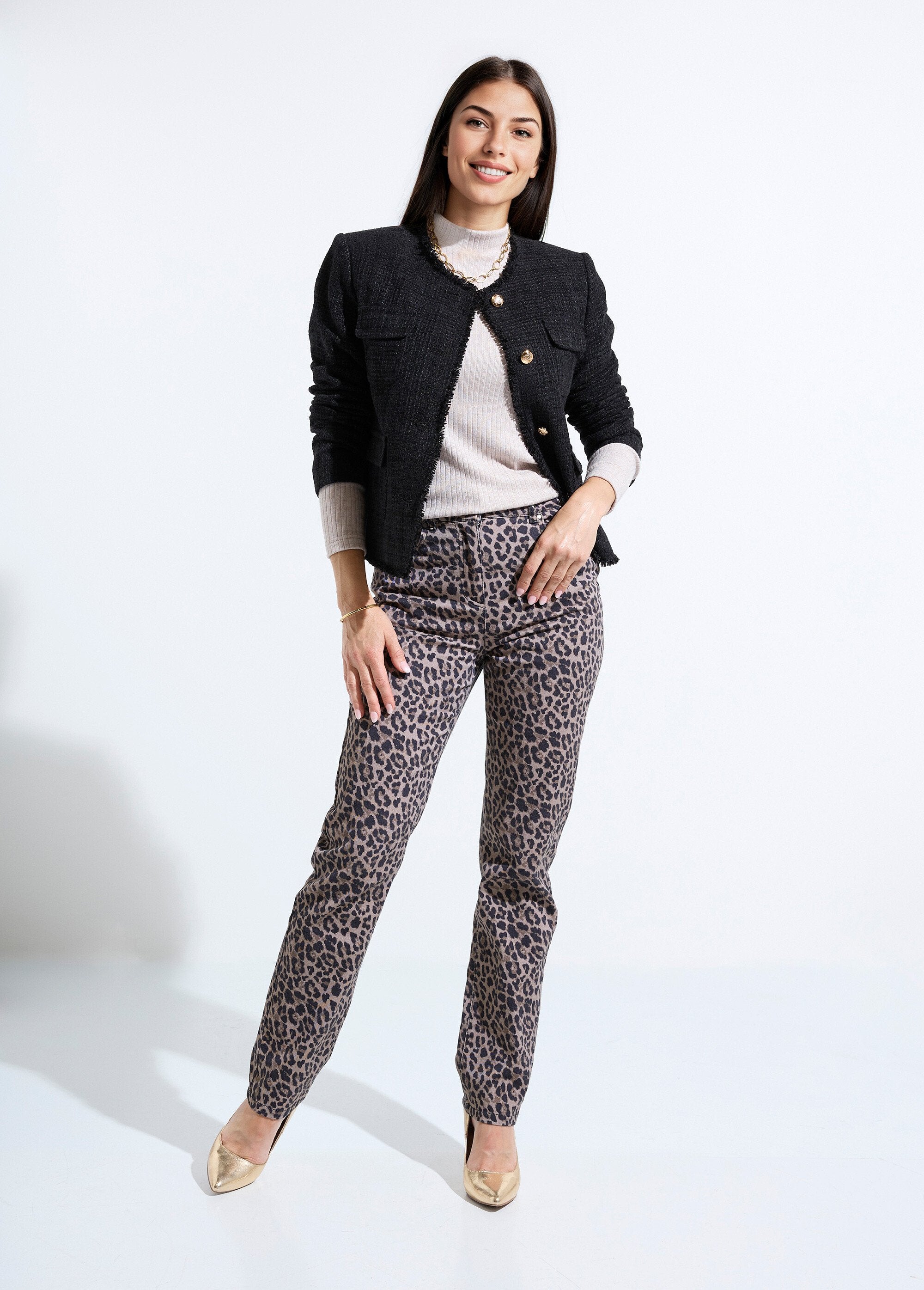 Veste_tweed_boutonnée_frangée_sans_col_Noir_SF1_slim